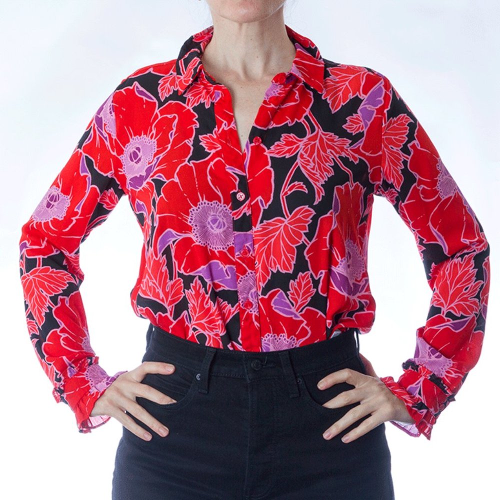 SOLD | Dark & Bold Poppy Print Blouse